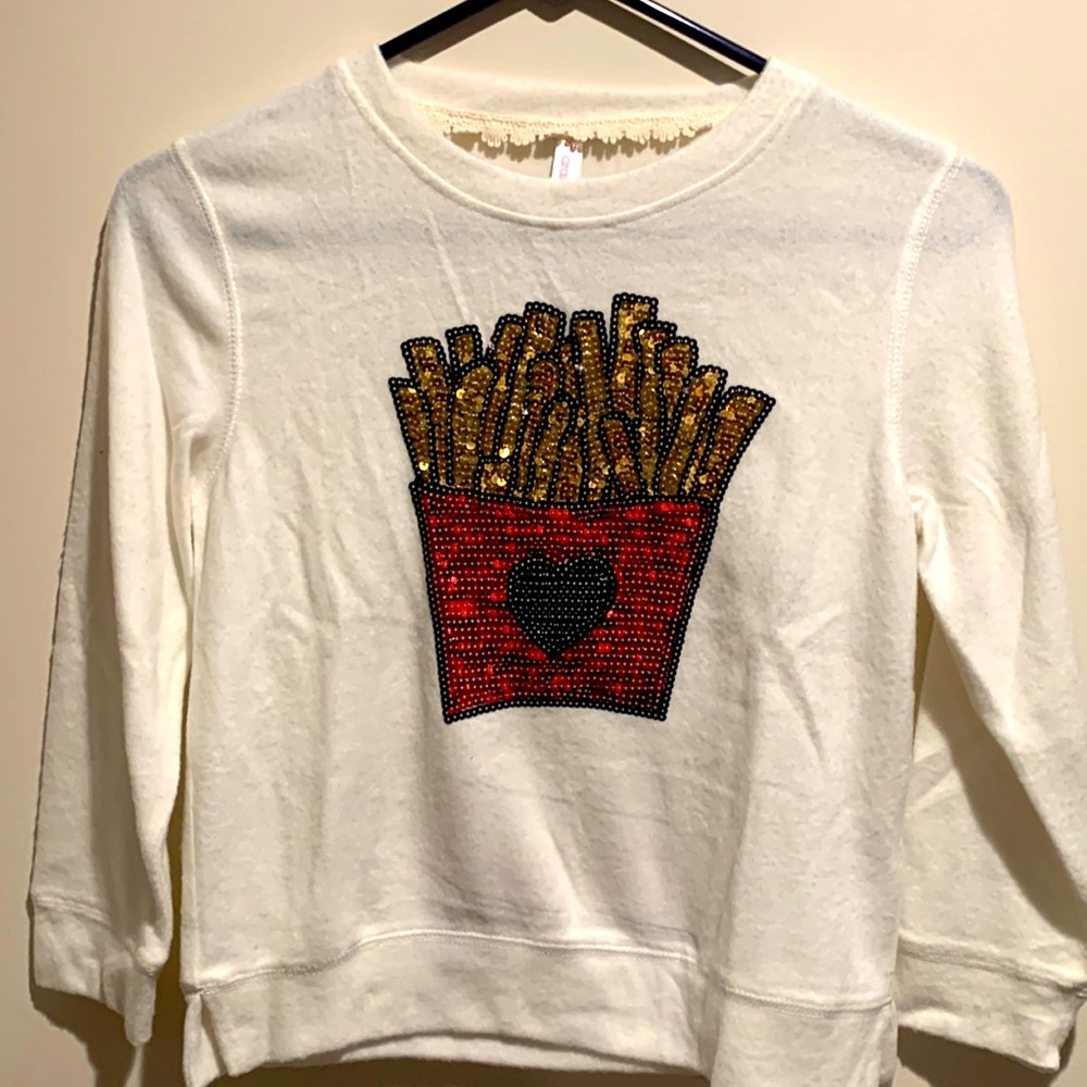 Xhilaration girls sequins French fries sweatshirt